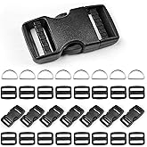 8 pack 5/8" Quick Side Release Buckles, Tri-Glide Slide Clip 16 PCS, 8 Metal D-Ring, Dual Adjustable No Sewing Clips, Plastic Buckles Replacement for Nylon Webbing Straps Backpack Belt Dog Collars