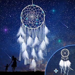 Amasava Dream Catchers Wall Decor 2 Pieces, Handmade Feather Large Dream Catcher with LED Lights and Small Dreamcatcher Set, Bedroom Home Car Decor Nursery Room Hanging Decoration Gifts for Girls