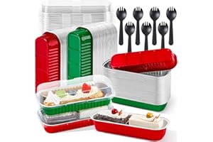 Whaline 100 Pack Christmas Mini Loaf Pans with Lids and Spoons Red Green 6.8 Oz Disposable Rectangle Aluminum Foil Mini Cake 