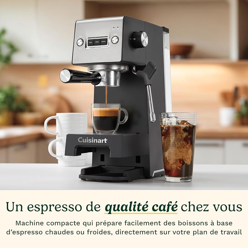® Machine à Espresso Slim | Espresso, Americano, Cold Brew | Mousseur à lait intégré | 15 bars | Porte-filtre sans fond | Compacte | Mug de voyage | Réservoir 1,5L