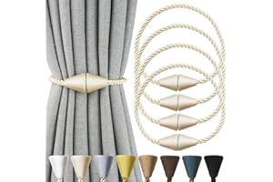 Nieffeiy 4 Pack Magnetic Curtain Tiebacks Rope Modern Handmade Curtain Tie Backs Decorative Drapes Weave Holdbacks for Window Décor, Beige