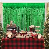 ILLUVA Metallic Tinsel Foil Fringe Curtain Green 3.2Ft x 6.56Ft Photo Booth view 4