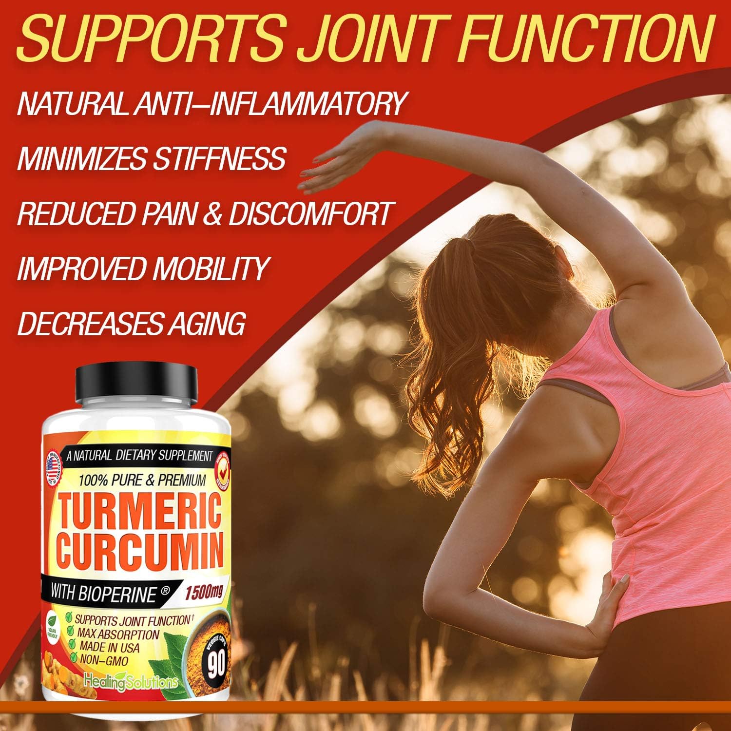 Turmeric Curcumin with Bioperine 1500mg (90 Capsules) Maximum Potency Pain Relief & Joint Support Supplement 95% Standardized Curcuminoids. Non-GMO Tumeric Gluten Free Turmeric with Black Pepper: Health & Personal Care