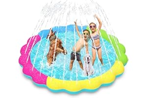 YAUNGEL Splash Pad for Dogs, 69in Non-Slip Sprinkler for Kids 0.55mm Thickened Durable and Foldable Dog Pool Inflatable Summer Outdoor Water Toys for Kids, Toddlers & Dogs, Mix Colors