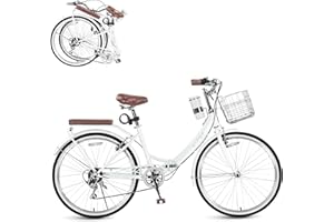 SAHISTCT 24 Inch/26 Inch Foldable Beach Cruiser Bike with Coffee Cup for Women , 7-Speed Women's Bike with Basket, Adult Folding Cruiser Bike, City Commuter Bike,Carbon Steel Frame & Dual V-Type Brakes