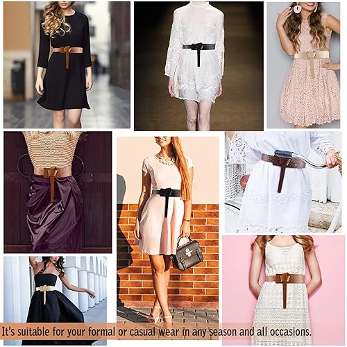 CHIC DIARY Women Fashion Knot Belt for Dress Jeans PU Leather Tie Waist  Belt No Buckle Cinch Belt (Beige)