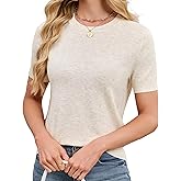 SunnyMelody Womens Short Sleeve Wool Sweater Fall 2025 Business Casual Outfit Lightweight Soft Knit Work Top