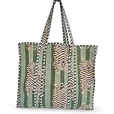 LKGSM RUGS Cotton Tiger Block Print Tote Bag, Indian Handmade Shopping Shoulder Bag, Unisex Market Daily Use