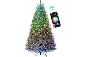 HOLLO STAR 6 ft Prelit Christmas Tree with 270 LED Lights, App Control, Artificial Christmas Tree with Multi-Color RGBW Lights, 1072 Branch Tips, Metal Base, Easy to Assemble, for Home, Party