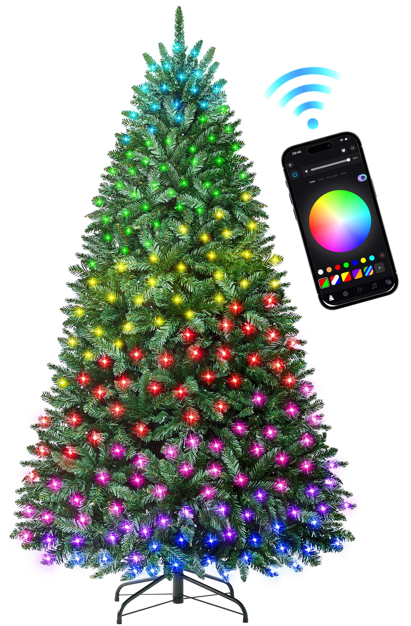 Photo 1 of SEE NOTES........HOLLO STAR 6 ft Prelit Christmas Tree with 270 LED Lights, App Control, Artificial Christmas Tree with Multi-Color RGBW Lights, 1072 Branch Tips, Metal Base, Easy to Assemble, for Home, Party