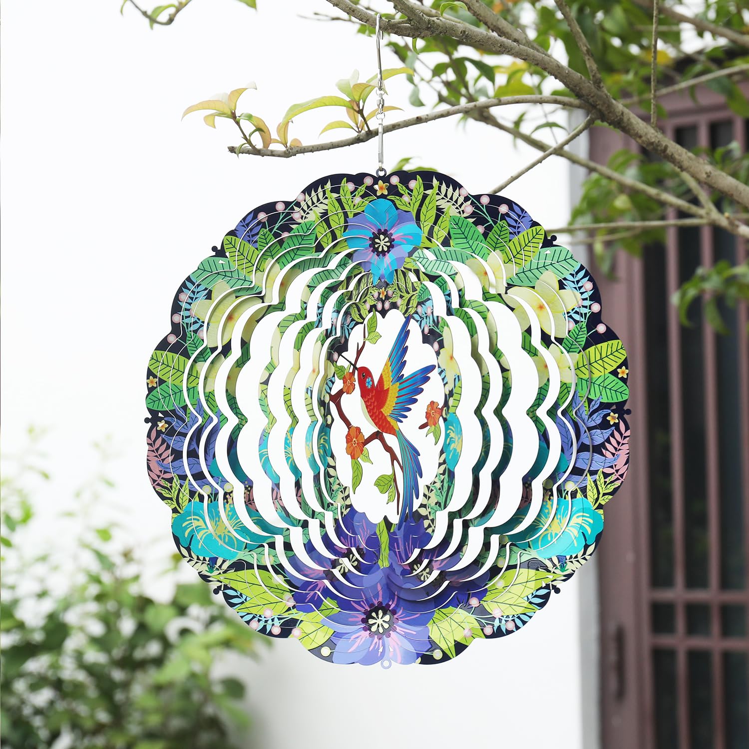 Gochoi Hummingbird Hanging Wind Spinners Outdoor,Hummingbird Gifts for Women Mom Grandma Wife,11 inch Stainless Steel Wind Spinner Garden Yard decor Ornaments outside decorations-Hummingbird