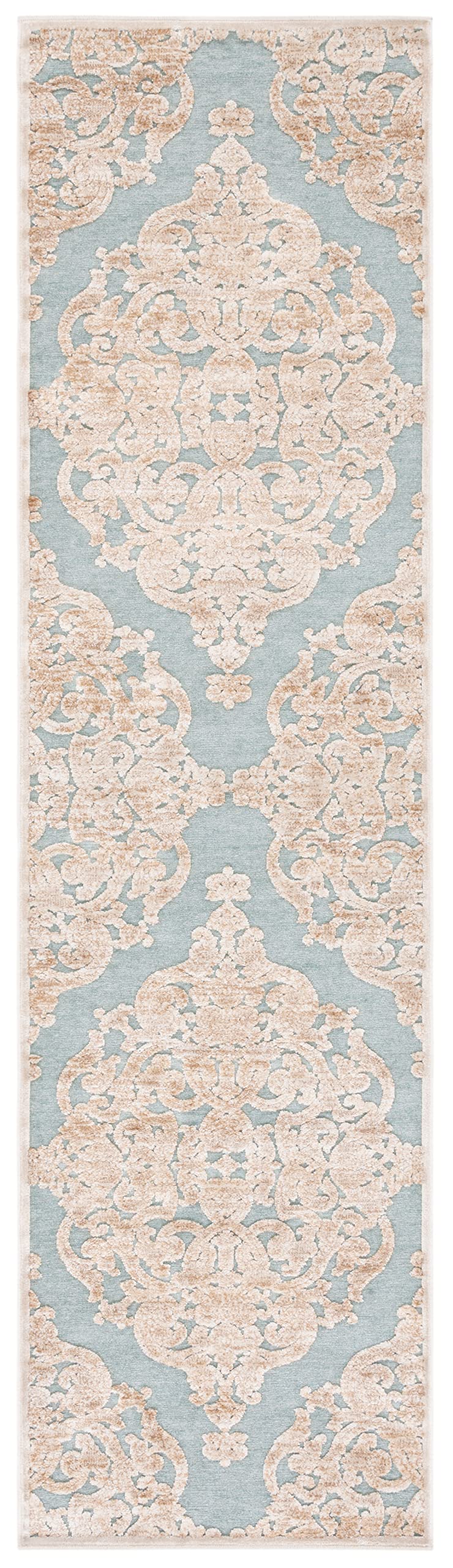 Safavieh Transitional Indoor Woven Runner Area Rug, Paradise Collection, PAR348, in Stone / Aqua, 66 X 244 cm for Living Room, Bedroom or Any Indoor Space