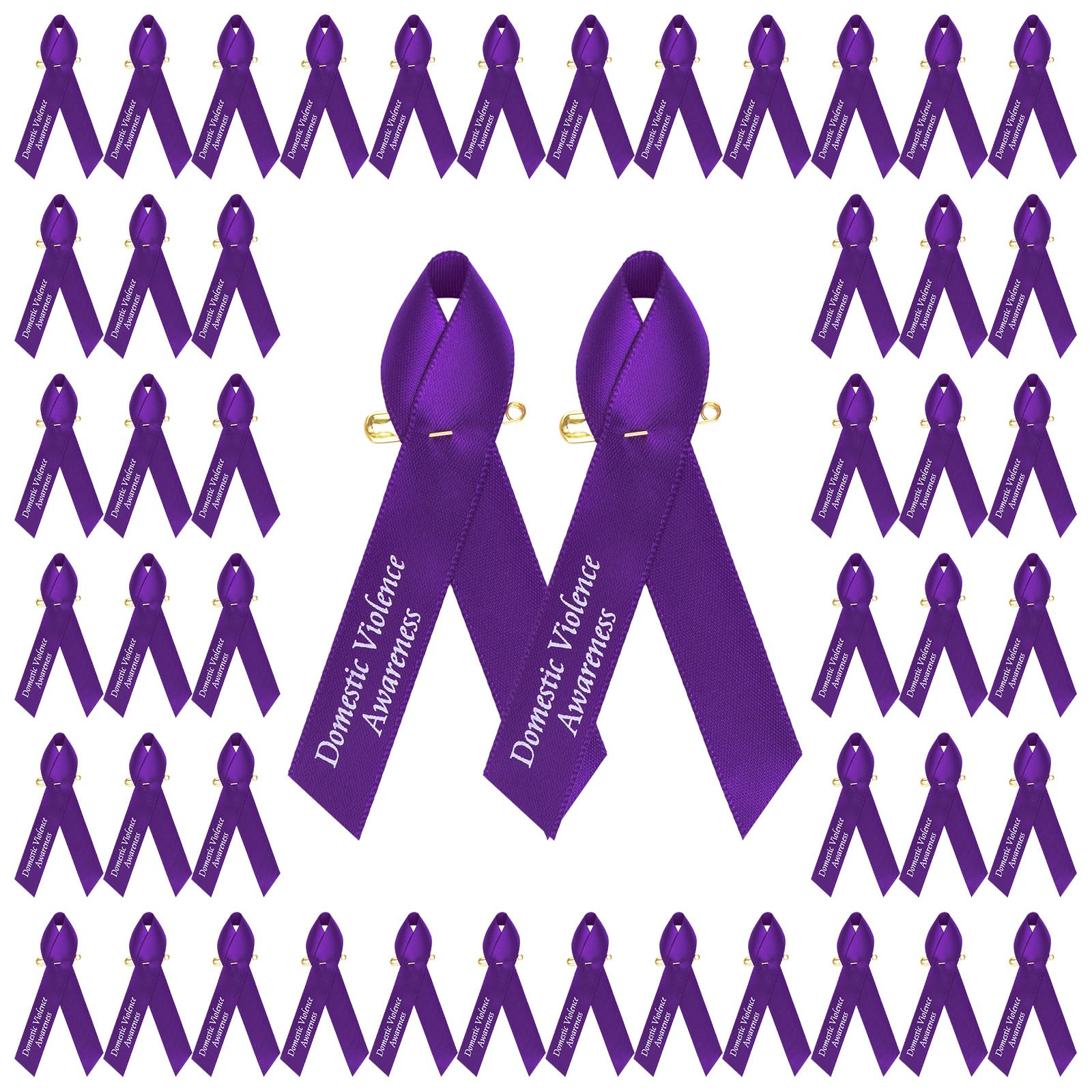 WANDIC Purple Ribbon with Safety Pins, 100 Pieces Domestic Violence Awareness Pins Purple Ribbon Brooch for Party Event Supplies Clothing Decoration