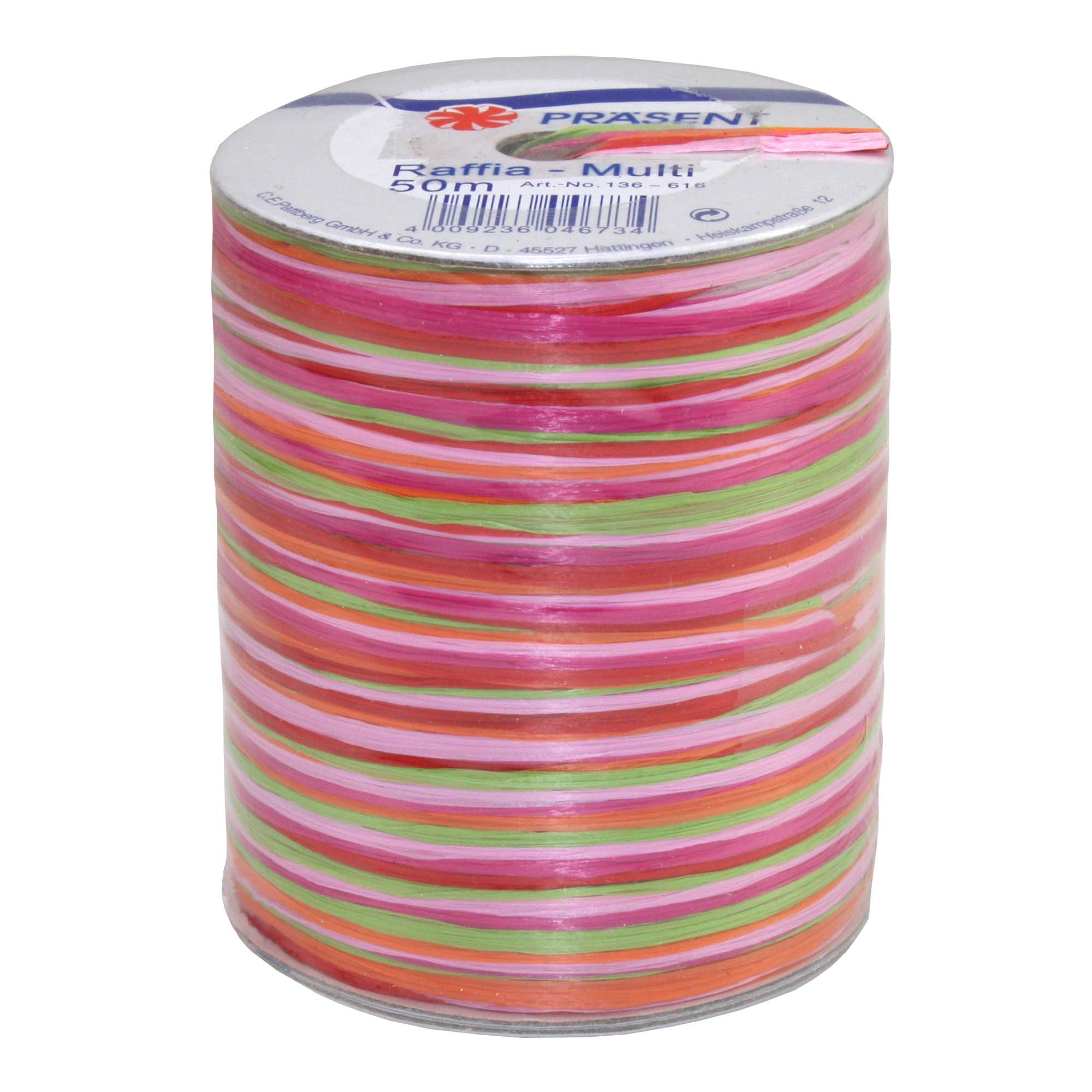 PRÄSENT C.E. Pattberg Raffia-Multicolour Raffia Ribbon Red/Green/Pink, 50 m Gift Ribbon for Wrapping, 5-Strand Craft Ribbon for Gifts, Accessories for Decorating & Crafts — image 1