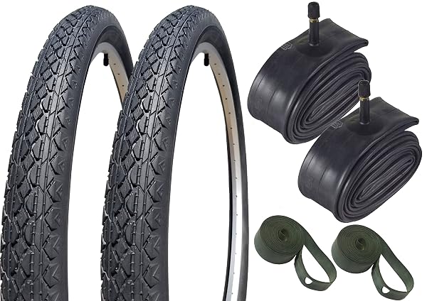 (SET OF 2) – BIKE TIRE, 26″ X 2.125 CRUISER TIRE (BLACK WALL), TUBE & RIM STRIP BUNDLE
