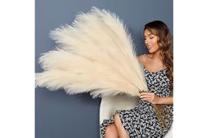 YXZZWL 6 PCS Faux Pampas Grass Large 45"/115CM Tall Big Artificial Pompous Grass Fake Pompass Branches Plants Fluffy Flower Floor Vase Filler for Home Boho Decor (Cream/Beige)