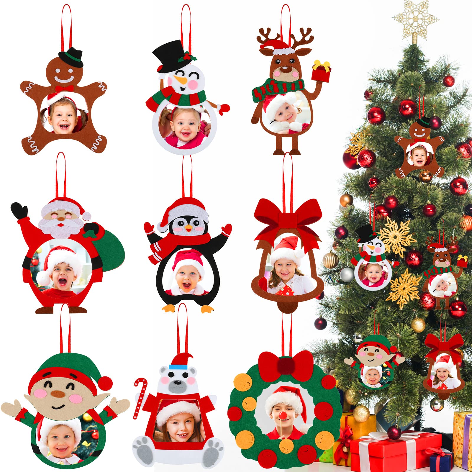 Photo 1 of 18 Pcs Christmas Picture Frame Ornament Craft Christmas Crafts for Kids Picture Frame Craft Hanging Santa Claus Snowman Reindeer Character Christmas Ornaments for Toddler DIY Photo Home Activities