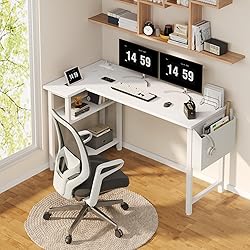 Lufeiya White L Shaped Computer Desk with Power