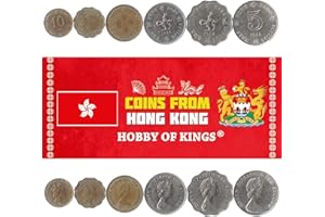 HOBBY OF KINGS Set of 6 Coins from Hong Kong. 1975-1992. 10, 20, 50 Cents and 1, 2, 5 Dollars
