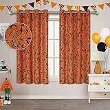 Fitable Halloween Curtains for Living Room and Bedroom Orange and Black Spider Web Bats Door Curtain Panel Decor for Hallowee