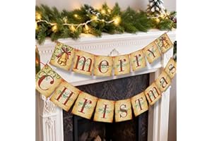 LXDNBGO Vintage Christmas Decor, Pre-Strung Retro Merry Christmas Banner - Traditional Old Fashioned Victorian Christmas Decorations for Home Indoor Office Fireplace Mantle Wall Farmhouse