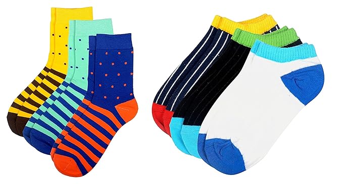 Winza Mens Mid-calf Length & Ankle Cotton Socks (Multi-Coloured, Set of 6)