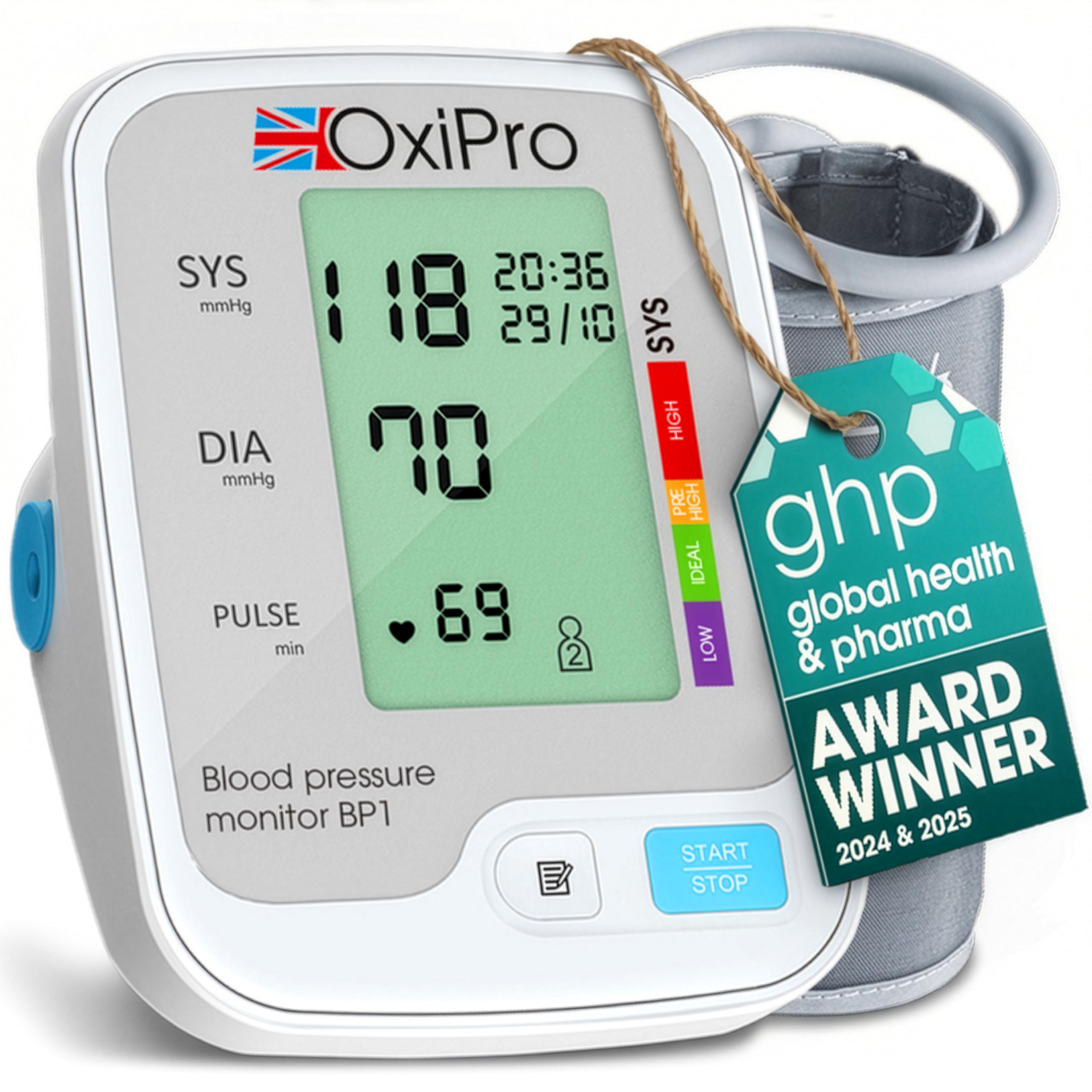 OxiPro BP1 Blood Pressure Monitors - Health & Pharma Award Winner 2025 - Blood Pressure Machine - BP Monitor for Home - Small to Large Cuff Blood Pressure Monitor