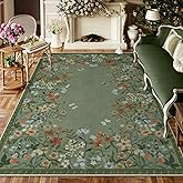 Wonnitar Washable Area Rug 6x9, Green Floral Living Room Rugs, Non-Slip Soft Dining Room Table Rug, Botanical Bedroom Rug Floor Carpet for Mud Room Basement (Green,6'x9')
