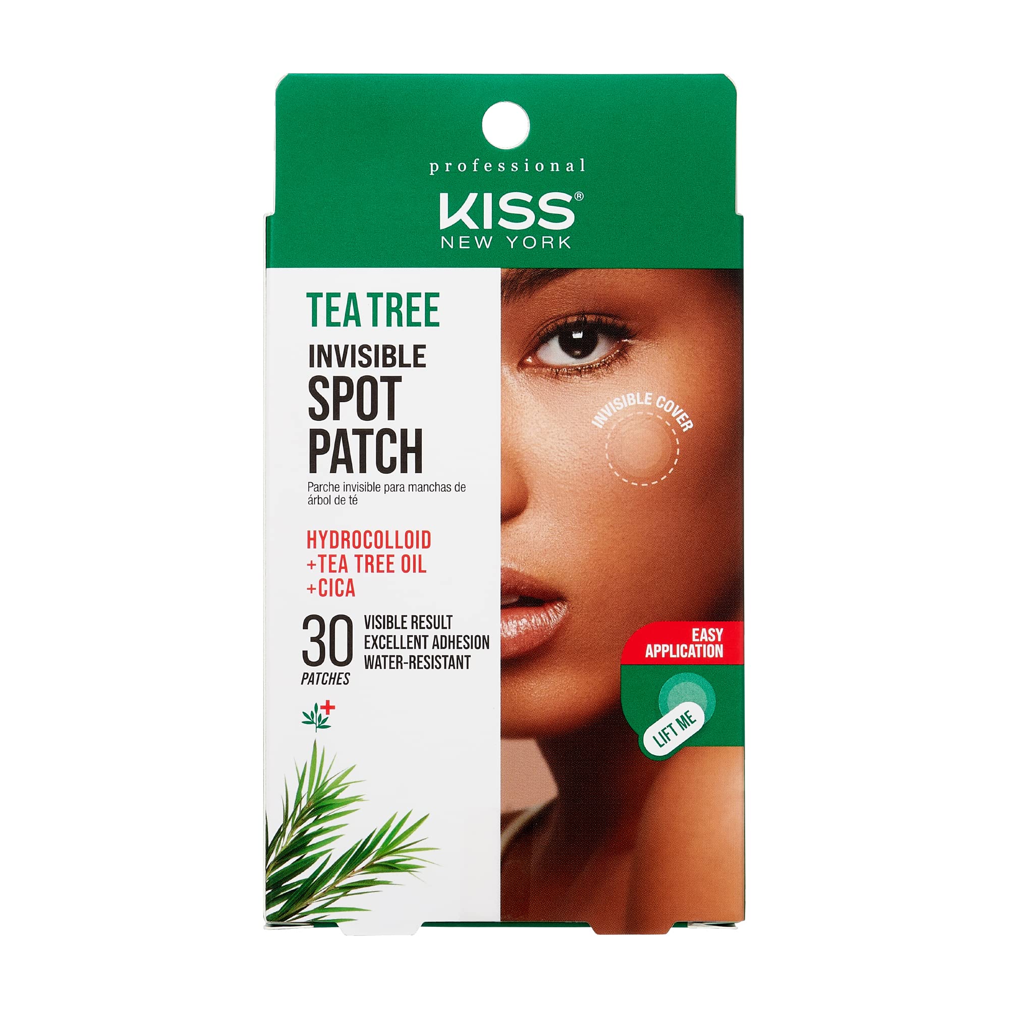 Kiss New York Hydrocolloid Acne Pimple Patch with Cica & Tea Tree Oil, Invisible Spot Treatment Patch for Zits & Blemishes, Water-Resistant Korean Skin Care Spot Stickers for Face & Body (30 Patches)