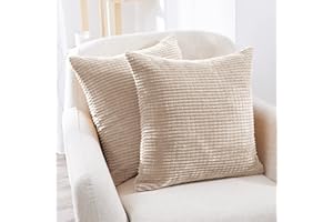 Deconovo Pack of 2, Decorative Throw Pillow Cover with Stripes, 22x22 Inch, Cream, Solid Color Corduroy Cushion Covers for Bedroom Living Room Sofa Couch