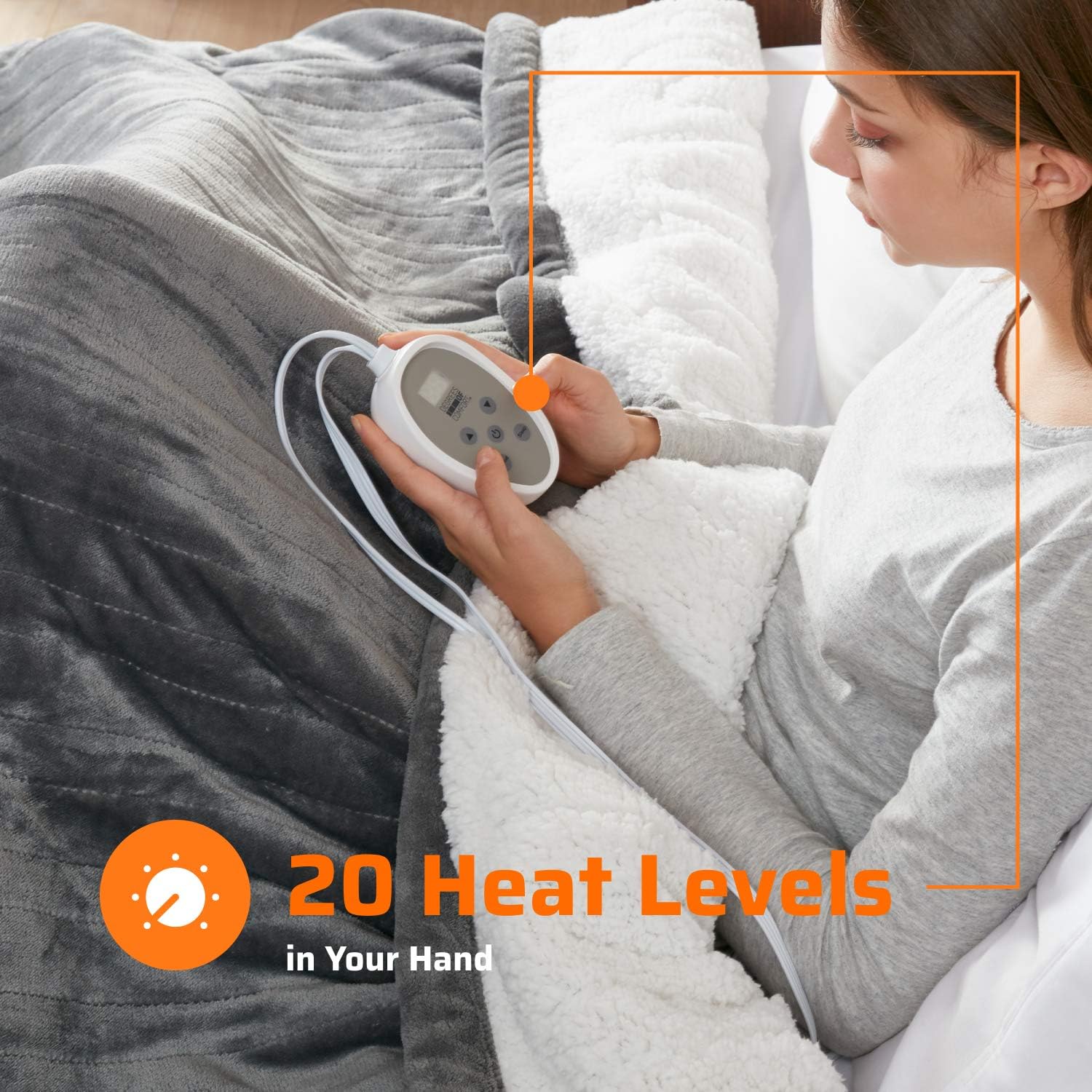 Degrees of Comfort Sherpa Plush Heated Blanket, Full Size Bed Electric Blankets with 20 Heat Settings Controller | 1-10 Hour Auto Shut Off |Washable, 80" X 84" Grey: Home & Kitchen