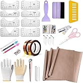 T Shirt Heat Press Starter Kit, Sublimation Accessories and Supplies with Ruler Guide, Teflon Sheets, Heat Tape, Heat Gloves, Marking Pencils, Sewing Pins
