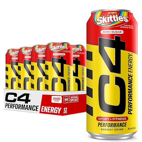 CELLUCOR C4 PERFORMANCE ENERGY DRINK | SKITTLES | ZERO SUGAR CARBONATED PREWORKOUT ENERGY | 200MG CAFFEINE WITH BETA ALANINE | 16 FL OZ (12 PACK)