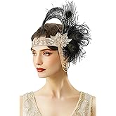 BABEYOND Flapper Headpiece for Women - 1920s Headband Roaring 20s Gatsby Accessories Peacock Feather Tassel Chain(Black)