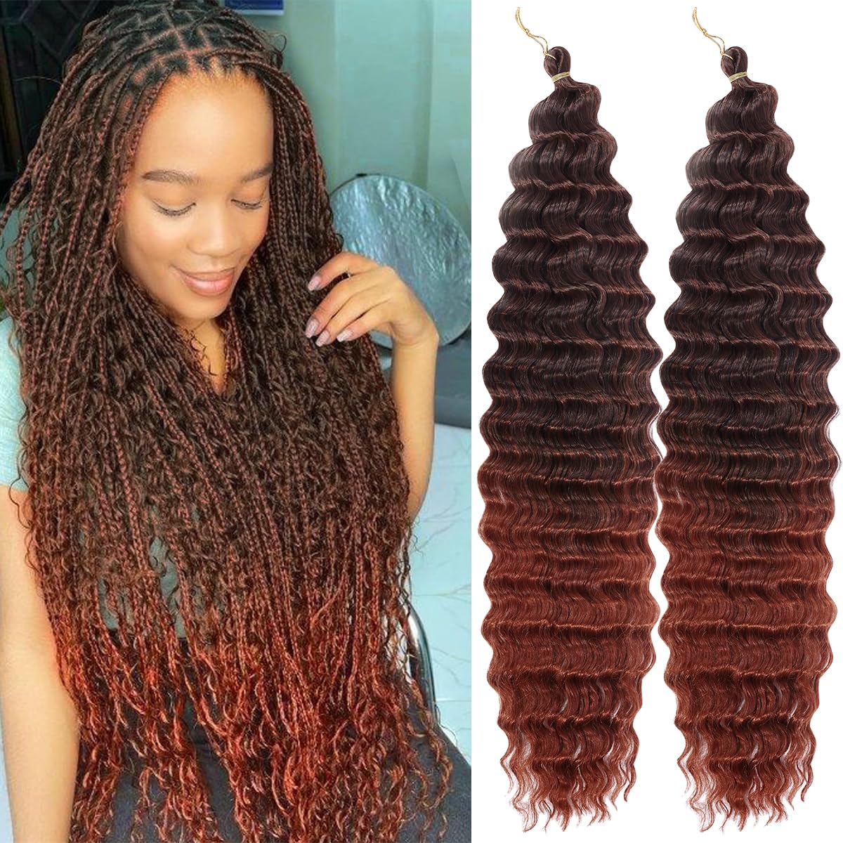 Ocean Wave Crochet Hair 24 Inch 2 Packs Deep Wave Curly Braiding Hair Extensions Synthetic Curly Crochet Hair For Black Women