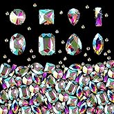 240 Pieces Large Sew on Rhinestones Clear Sew on Glass Crystal Gems Diamond Stone Metal Back Prong Setting Crafts Mix Shapes Claw Rhinestones for Jewelry, Clothes, Shoes, Costume (Clear AB Color)
