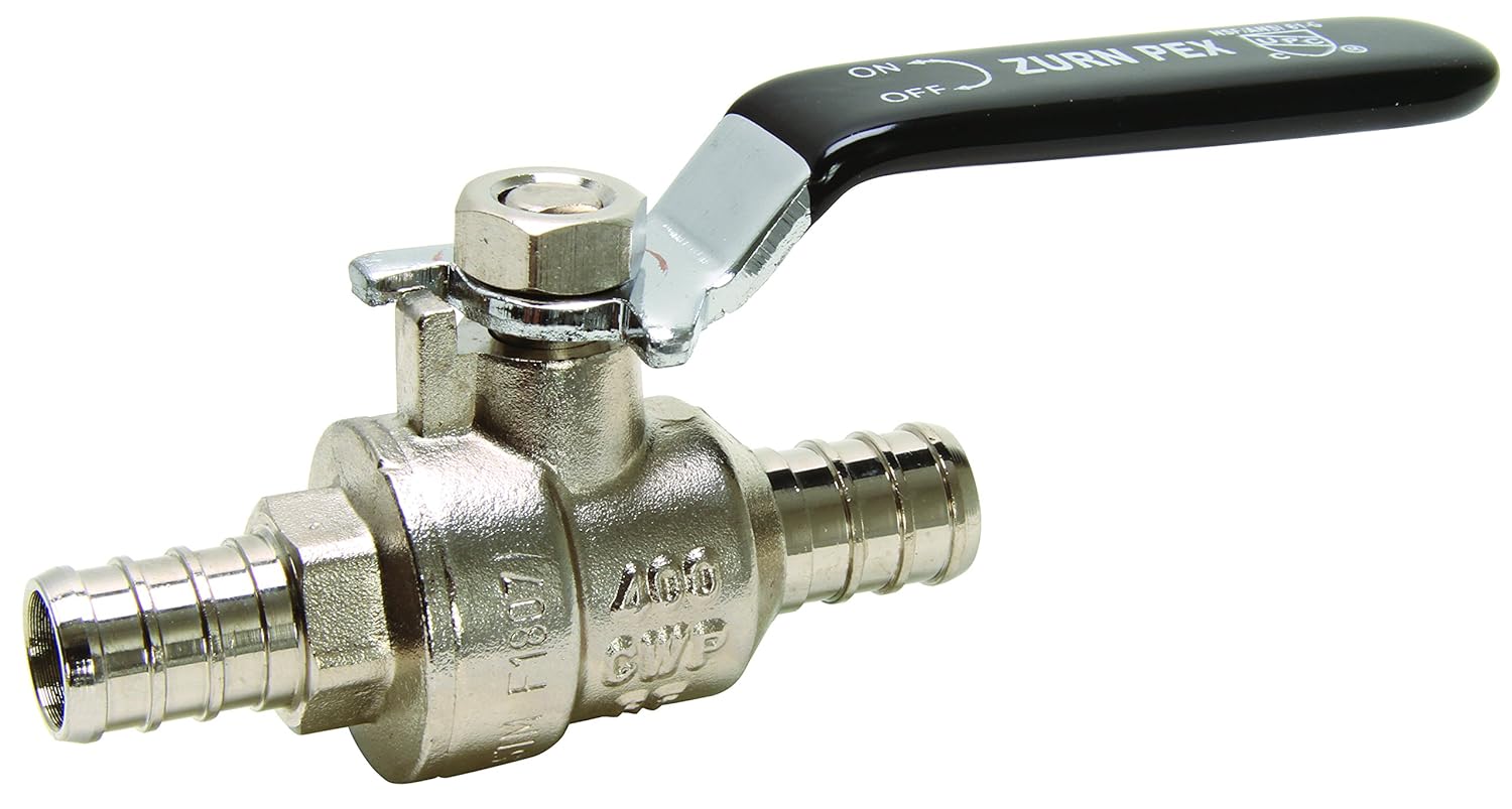 ZURN QQBV55GX Pex Brass Ball Valve with Tee Handle, 1" Barb x 1" Barb