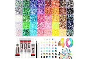 40 Colors 3mm 32000pcs Resin Rhinestones, Flat Back Decorative Gems Craft Kit with 5 Bles B7000 Glue, Multicolor Round Crysta