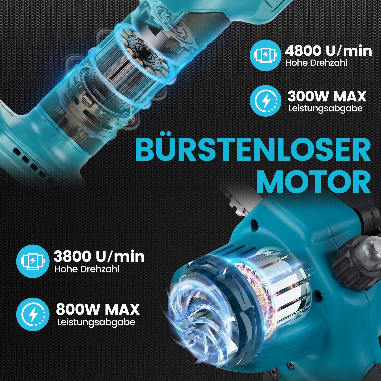 Bundviel 4-in-1 Akku Hochentaster kompatibel mit Makita Akku, Bürstenloser 6 Zoll Mini Kettensäge & 25mm Elektrische Gartenschere 2x 4.0Ah Akku, bis 235,5cm Teleskopstange für Garten Baumschnitt 3