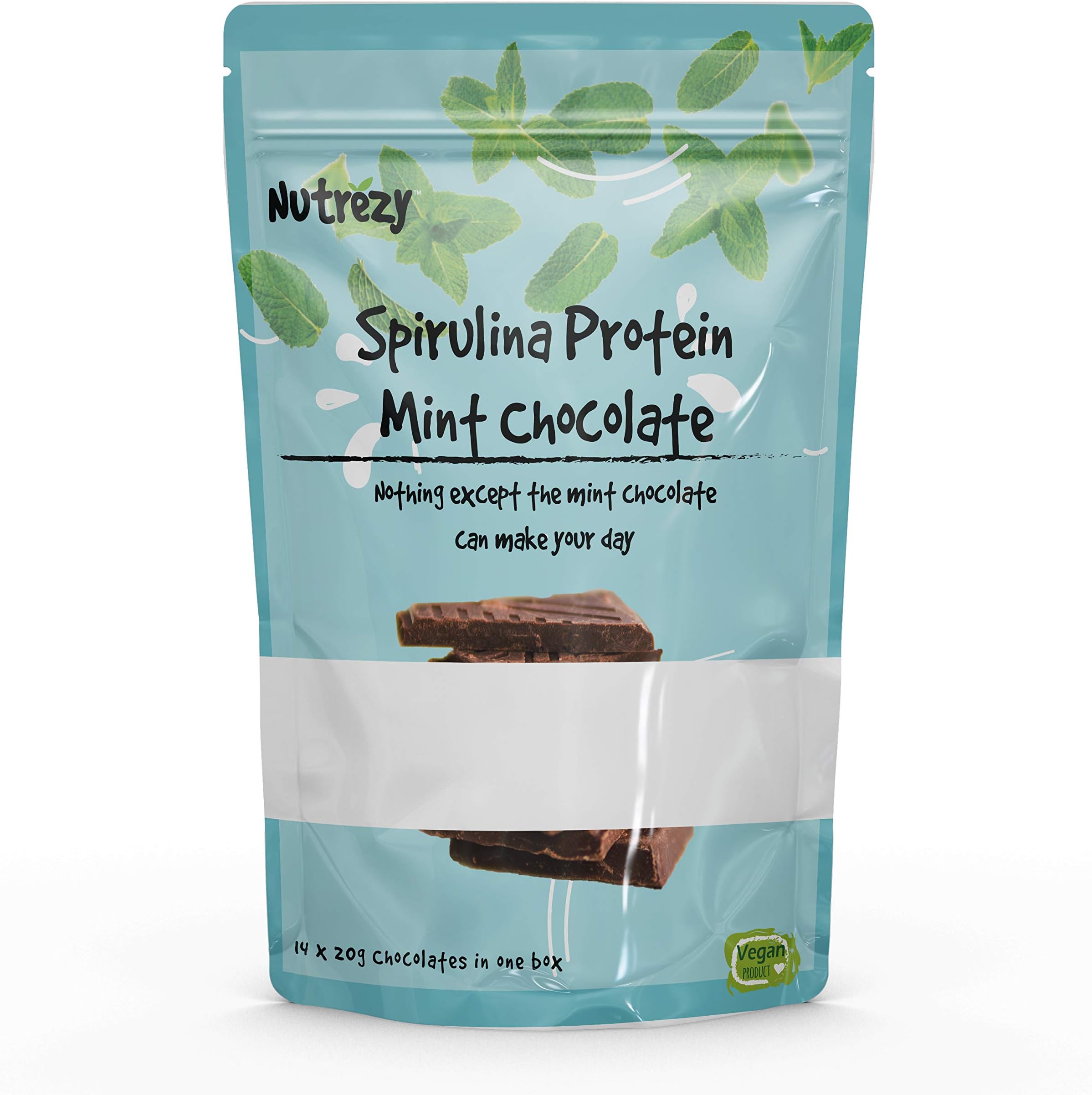 Nutrezy Spirulina Flavored Healthy & Tasty High Protein Chocolate (22gx 10) (Mint Flavour Chocolate)
