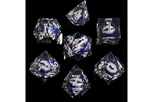 FugaCity DND Dice Set,Liquid Core Handmade Sharp Edge 7 Piece Resin Dice-Dungeons and Dragons Polyhedral Dice Set, D&D Dice Set with Gift Dice Case for RPG MTG Table Games （Dark Purple Eyeball