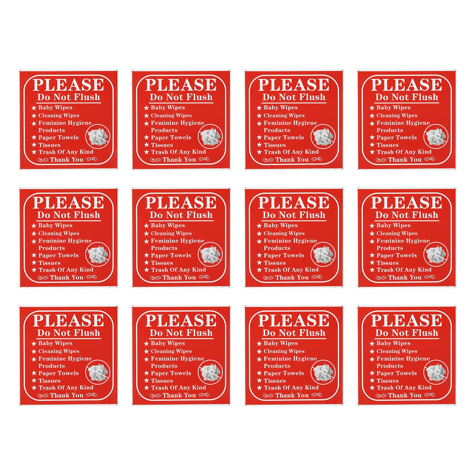 PATIKIL Please Do Not Flush Sign Decals, 12 Pack 60"x 60" Toilet Sign for Bathroom Toilet Warning