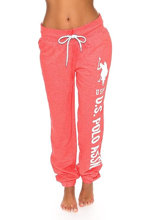 U.S. Polo Assn. Womens Printed French Terry Boyfriend Jogger Sweatpants Coral Heather 2X-Large Plus Size best women's sweatpants