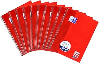 Oxford Schule Collegeblock A4, kariert, 80 Blatt, rot, 10er Pack