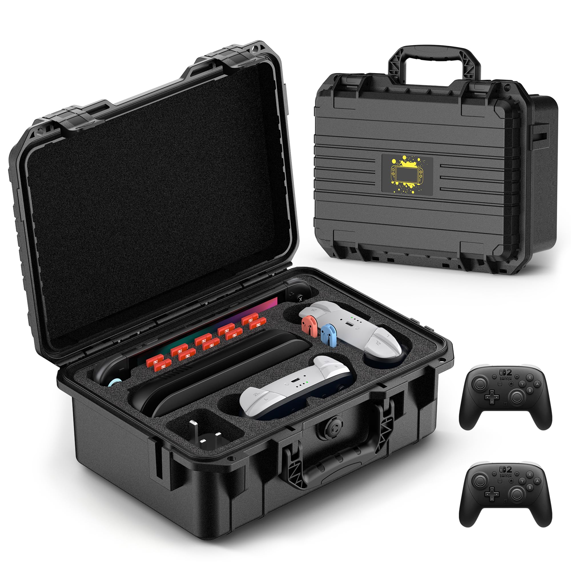 DEVASO Carrying Case Compatiable with Nintendo Switch 2 Case with 2 Pro Controllers Deluxe Waterproof Portable Travel Cases, Soft Lining Travel Bag for Switch 2 Console Pro Controller & Accessories