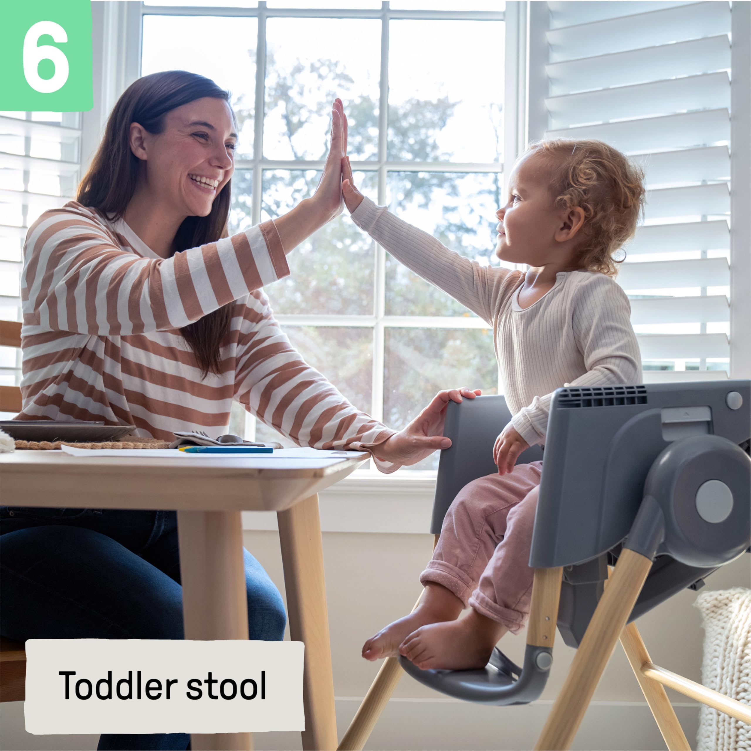 Ingenuity Proper Positioner Deluxe High Chair - 7-in-1 Convertible Baby Seat, Faux Wood Print Legs, Unisex, for Ages 0-36 Months