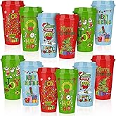 Pickmesh 12 Pack Christmas Coffee Cups Gifts Bulk 16 oz Reusable Coffee Cup Tumblers with Lid Plastic Cups Travel Mug Thank You Gifts for Women Coworkers Holiday Drinks
