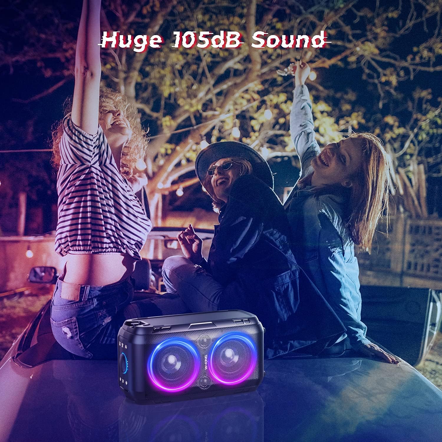 Bluetooth Speaker, W-KING 80W Super Punchy Bass, Huge 105dB Sound Portable Wireless TWS Speakers, Mixed Color LED Lights, 12000mAH Battery, Bluetooth 5.0, USB Playback, Loud for Party, Non-Waterproof: Electronics