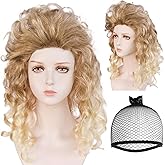 ANOGOL Hair Cap+ Long Curly Blonde Wig Women Dirty Blonde 80S Synthetic Wig Cosplay 80S Hair for Halloween Party Costume