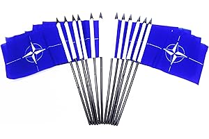 WORLD FLAGS DIRECT NATO Desk Flags, Pack of 12 Polyester 4x6 inch Miniature Table Office Little Flags, Small Mini Hand Waving Stick Flags